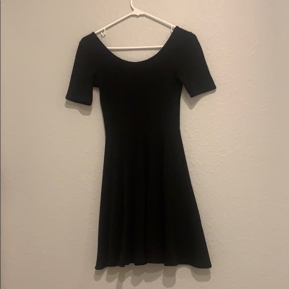 Black ribbed skater dress